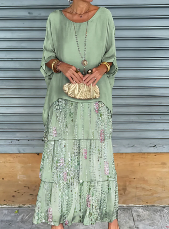 Drune | Elegantes Maxikleid mit weitem Rundhalsausschnitt