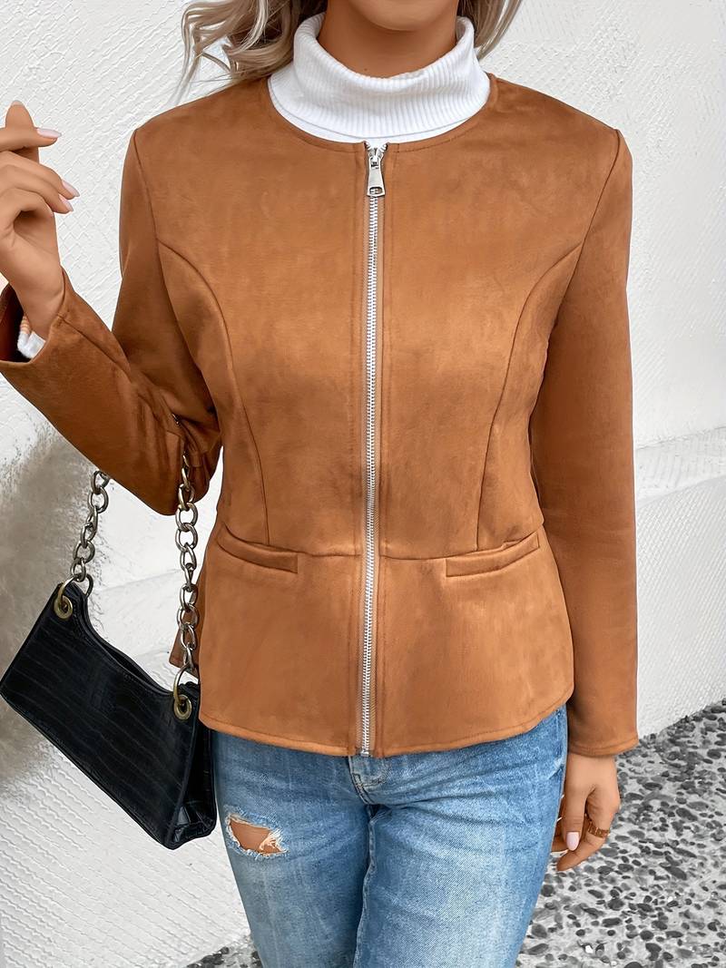 Drune | Reißverschluss Runder Ausschnitt Sommerjacke Damenjacke