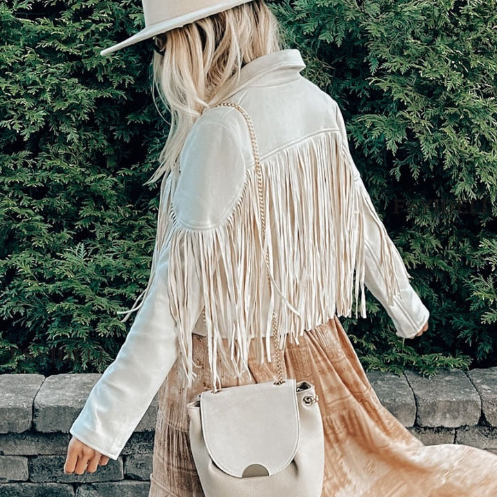 Drune | Slim Fit Boho Suedette Jacke mit Quasten für Damen