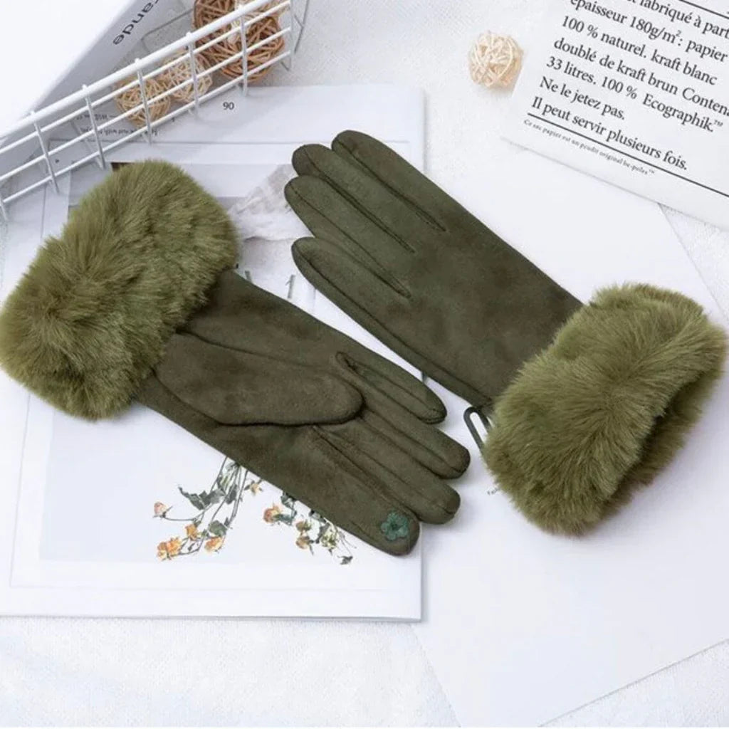 Drune | Wildlederhandschuhe für Damen - Kunstpelzbesatz - Winter