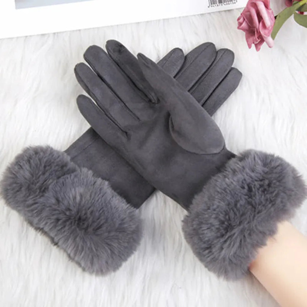 Drune | Wildlederhandschuhe für Damen - Kunstpelzbesatz - Winter