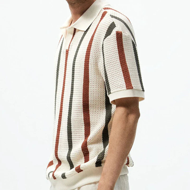 Drune | Gestreiftes Offen Strick Poloshirt Für Herren