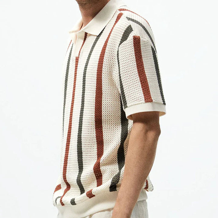 Drune | Gestreiftes Offen Strick Poloshirt Für Herren