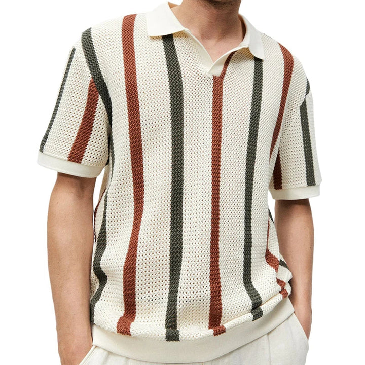 Drune | Gestreiftes Offen Strick Poloshirt Für Herren