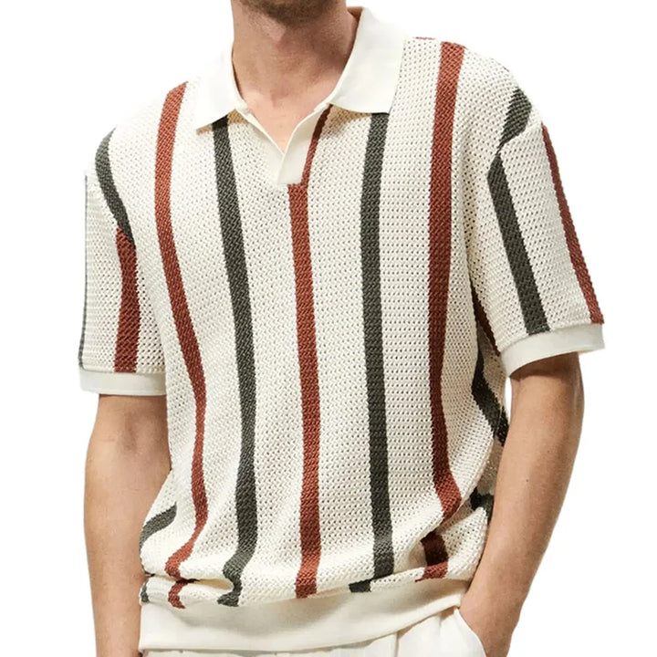 Drune | Gestreiftes Offen Strick Poloshirt Für Herren