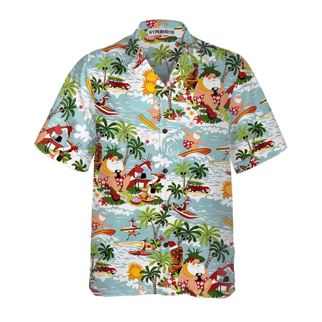 Drune | Surfing Santa Weihnachts-Hawaiian-Shirt, Lustiges Weihnachtsmann-Shirt, Bestes Geschenk für Weihnachten