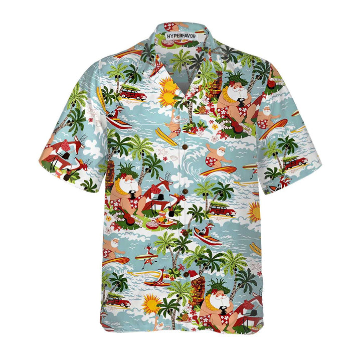 Drune | Surfing Santa Weihnachts-Hawaiian-Shirt, Lustiges Weihnachtsmann-Shirt, Bestes Geschenk für Weihnachten