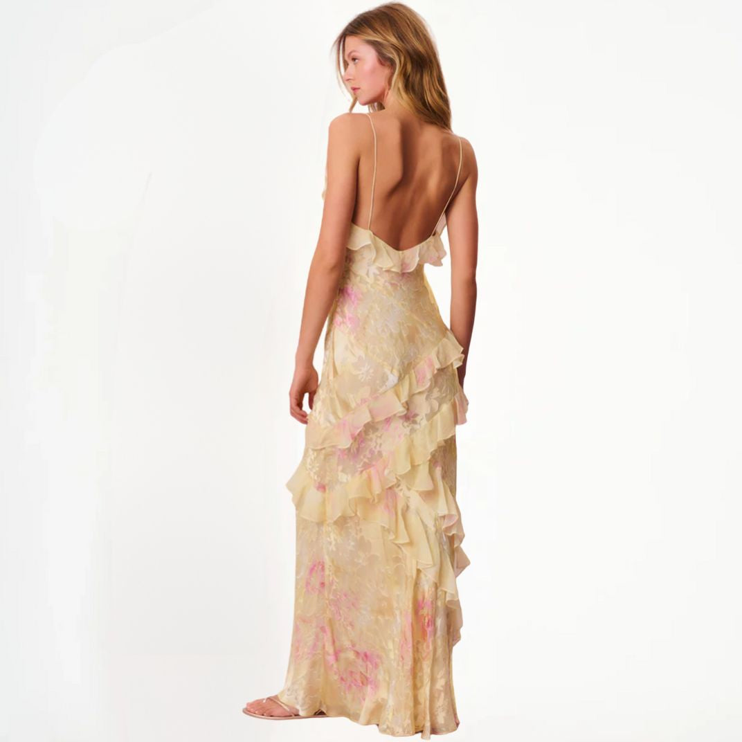 Drune | Damen Blumenkleid Mit Rüschen & V-ausschnitt