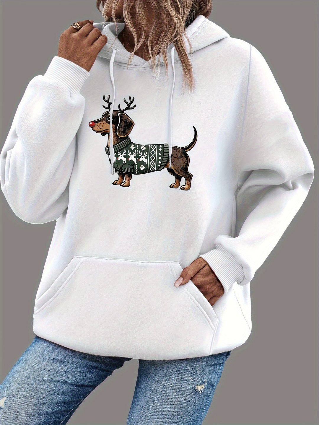 Drune | Süßer Dackeldruck Hoodie für Damen