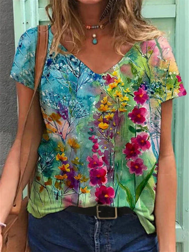 Drune | Shirt Mit V-ausschnitt Malerei Blumenkunst