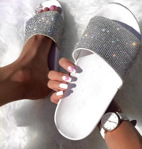 Drune | Kristall Diamant Slides mit Besatz Sandalen