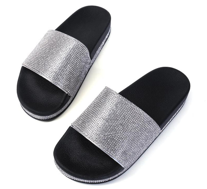 Drune | Kristall Diamant Slides mit Besatz Sandalen
