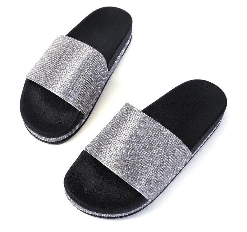 Drune | Kristall Diamant Slides mit Besatz Sandalen
