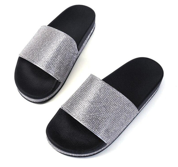 Drune | Kristall Diamant Slides mit Besatz Sandalen
