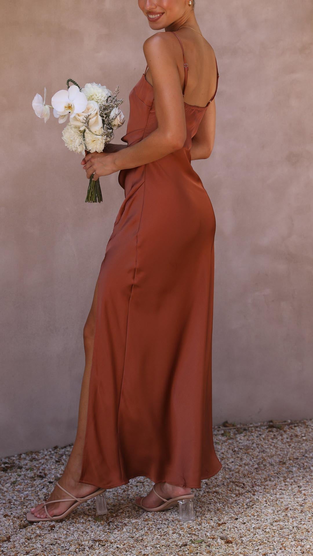 Drune | Quadrat-Ausschnitt Satin Plissiertes Maxikleid