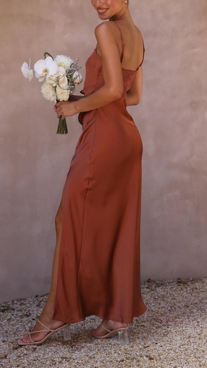 Drune | Quadrat-Ausschnitt Satin Plissiertes Maxikleid