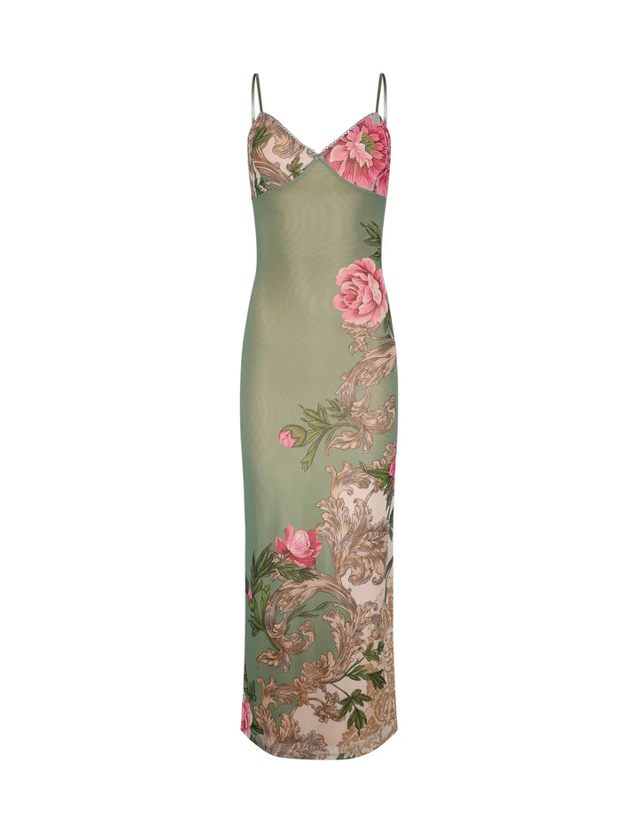 Drune | Blumen Grüne Spitzenkleid