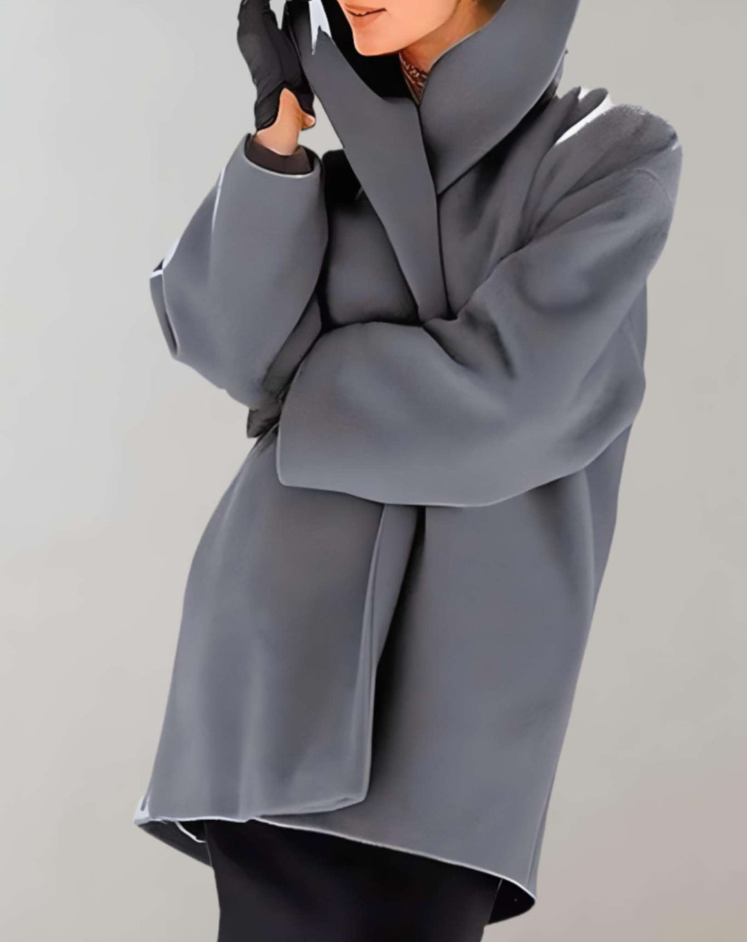 Drune | Einfarbige mittellange Jacke mit Kapuze und einem einzelnen Knopf