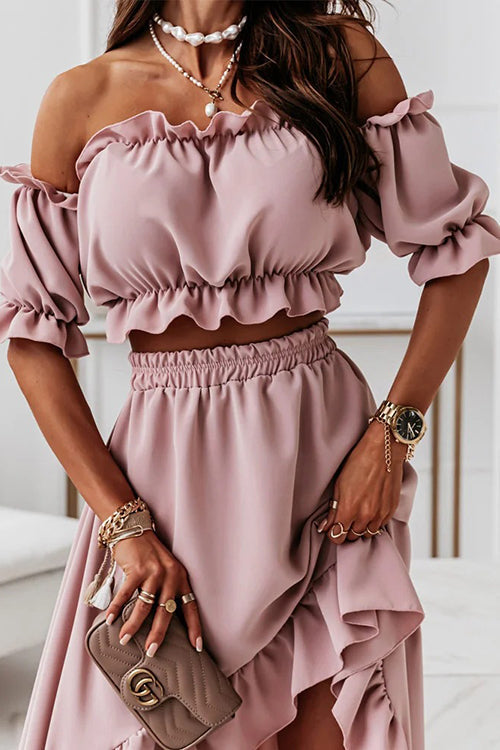 Drune | Flügel Off Shoulder Crop Unregelmäßigkeit Rock Set