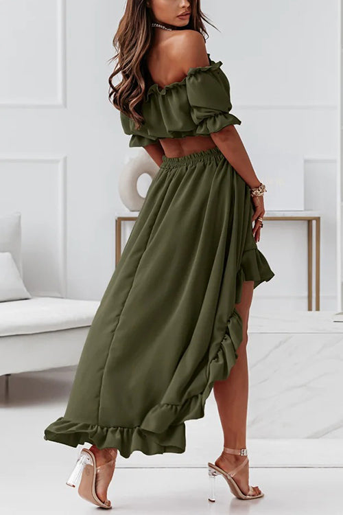 Drune | Flügel Off Shoulder Crop Unregelmäßigkeit Rock Set