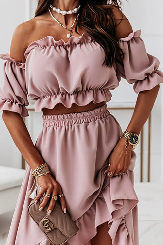 Drune | Flügel Off Shoulder Crop Unregelmäßigkeit Rock Set