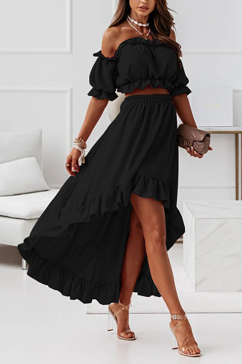 Drune | Flügel Off Shoulder Crop Unregelmäßigkeit Rock Set