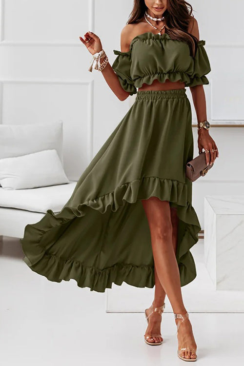 Drune | Flügel Off Shoulder Crop Unregelmäßigkeit Rock Set