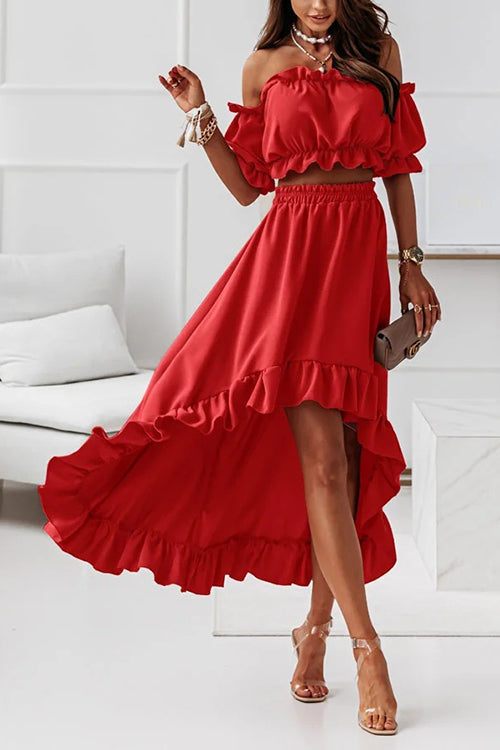 Drune | Flügel Off Shoulder Crop Unregelmäßigkeit Rock Set