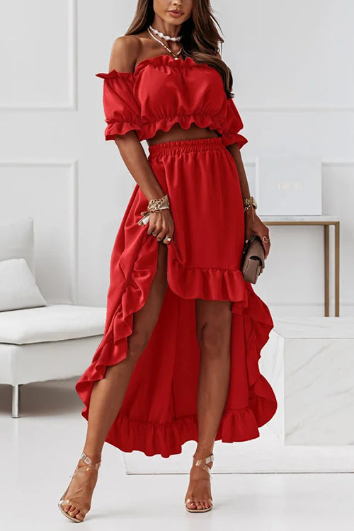 Drune | Flügel Off Shoulder Crop Unregelmäßigkeit Rock Set