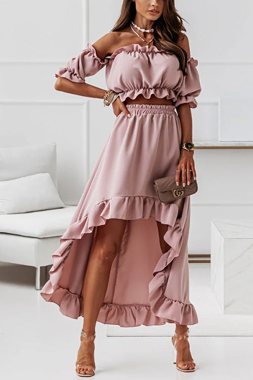 Drune | Flügel Off Shoulder Crop Unregelmäßigkeit Rock Set