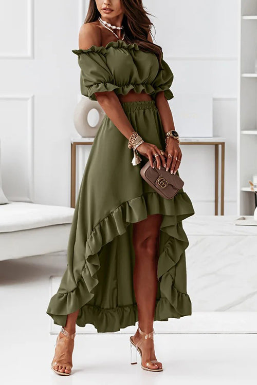 Drune | Flügel Off Shoulder Crop Unregelmäßigkeit Rock Set
