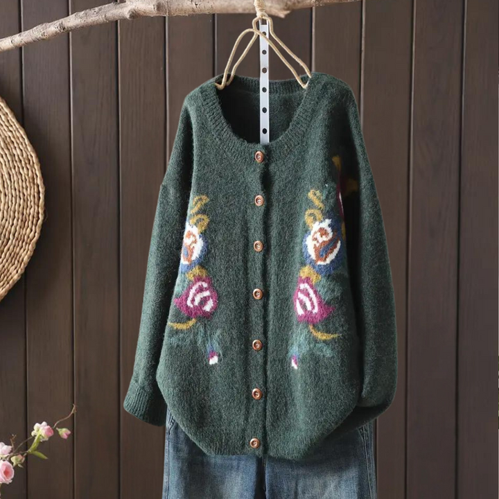 Drune | Modische Strickjacke mit Blumenmuster für Frauen