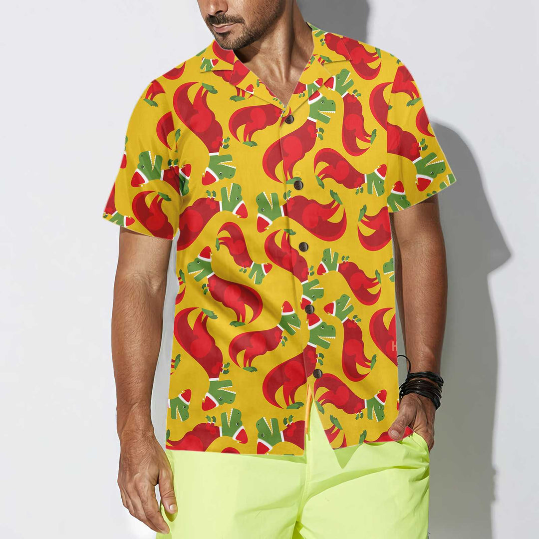 Drune | T Rex Im Weihnachtsmannkostüm Hawaiihemd, Lustiges Weihnachtshemd, Bestes Geschenk Für Weihnachten