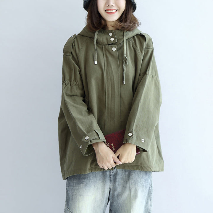 Drune | grüne übergroße Trenchcoats Plus-Size kurze Hoodies Outerwear