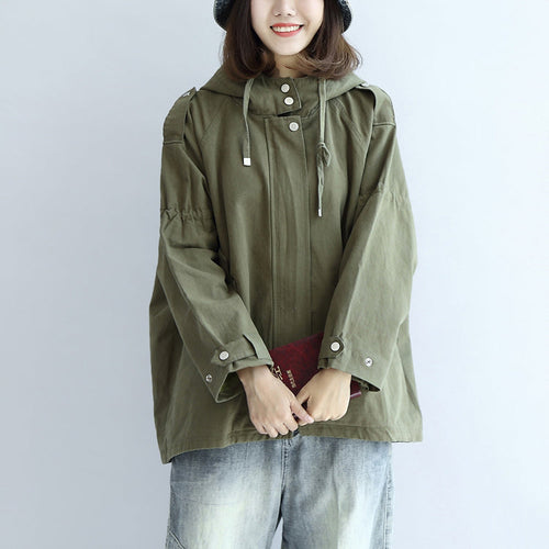 Drune | grüne übergroße Trenchcoats Plus-Size kurze Hoodies Outerwear