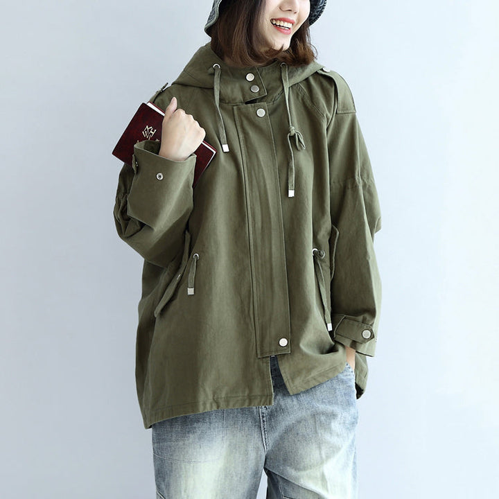 Drune | grüne übergroße Trenchcoats Plus-Size kurze Hoodies Outerwear