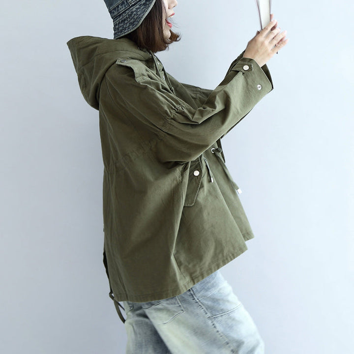 Drune | grüne übergroße Trenchcoats Plus-Size kurze Hoodies Outerwear