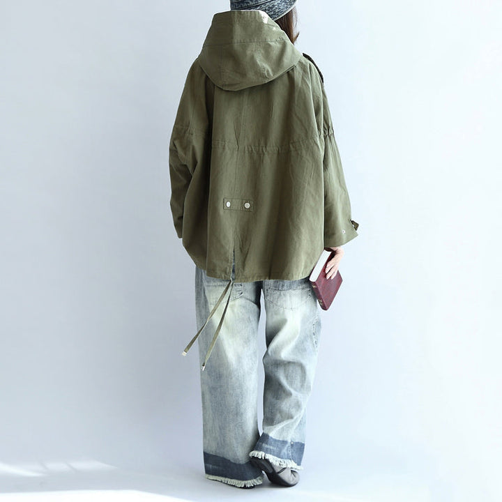 Drune | grüne übergroße Trenchcoats Plus-Size kurze Hoodies Outerwear