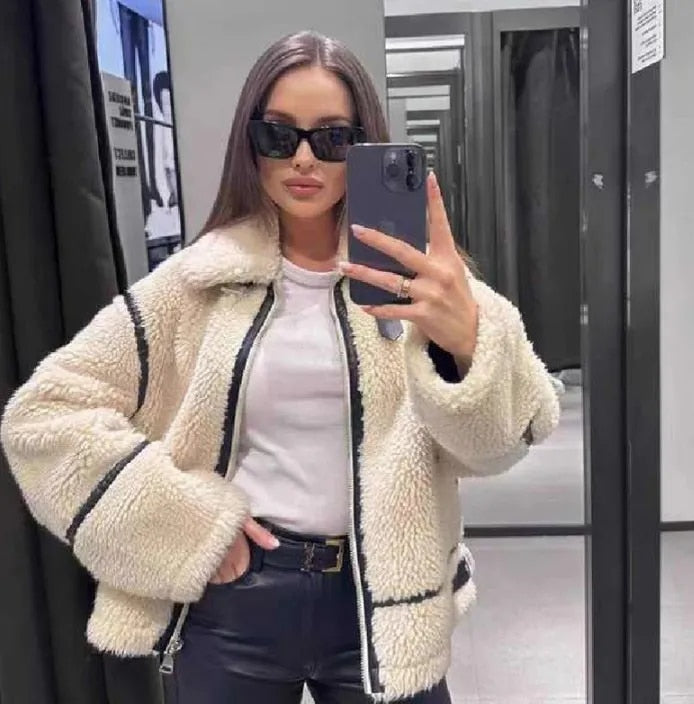 Drune | Fleece Jacket Übergröße Weiß Jacket Damen Winterjacke