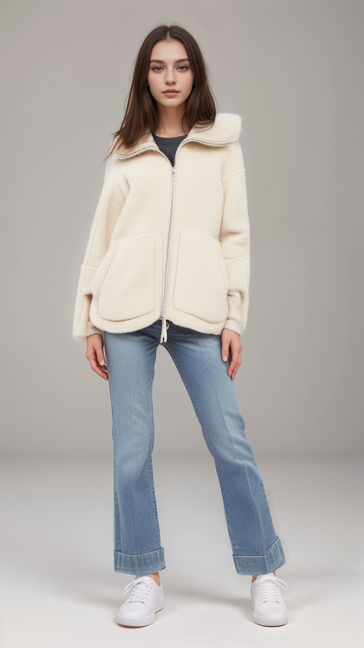 Drune | Fleece Jacke Reißverschluss Hoher Kragen Jacke Damen Fleece Jacke