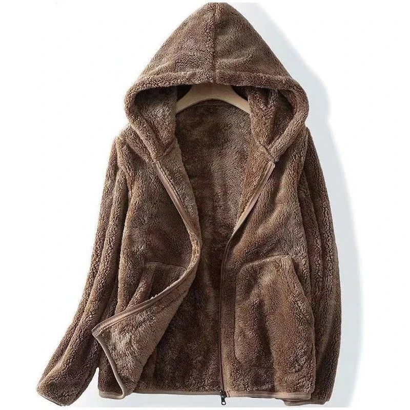 Drune | Damen Teddyjacke mit Kapuze und Reißverschluss