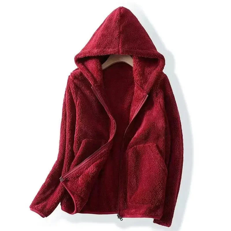 Drune | Damen Teddyjacke mit Kapuze und Reißverschluss