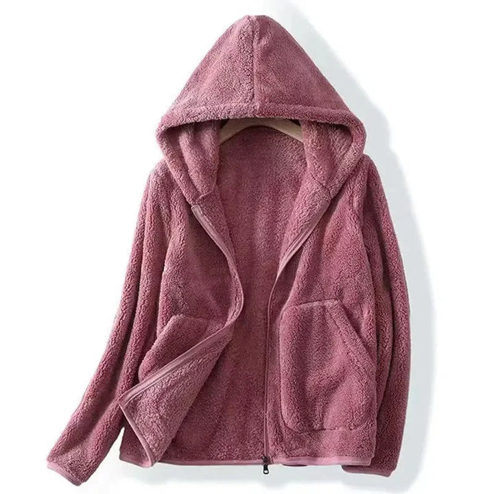 Drune | Damen Teddyjacke mit Kapuze und Reißverschluss