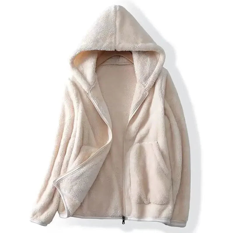 Drune | Damen Teddyjacke mit Kapuze und Reißverschluss