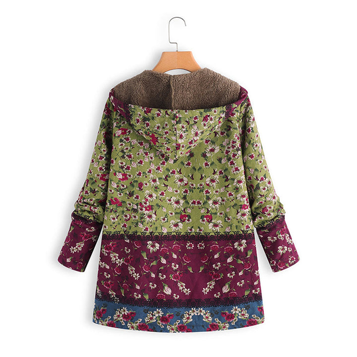 Drune | Blumen Reißverschluss Jacke mit Kapuze Damenjacke