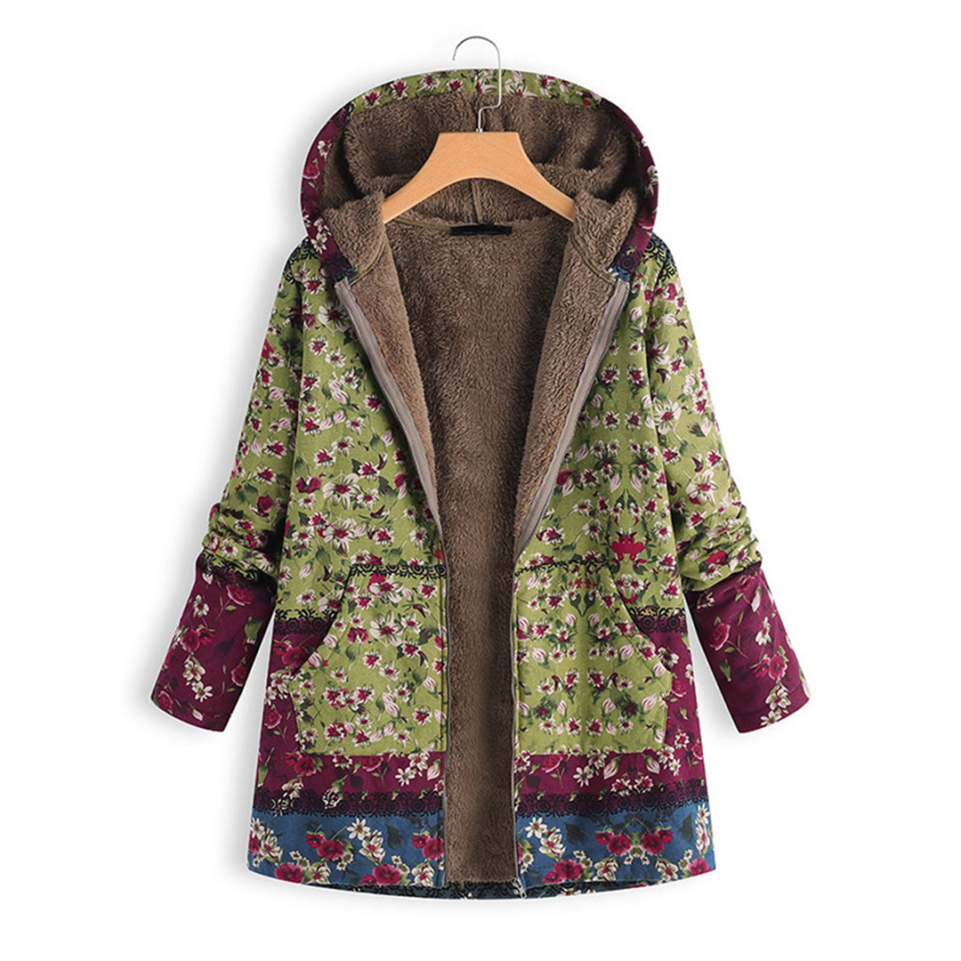 Drune | Blumen Reißverschluss Jacke mit Kapuze Damenjacke