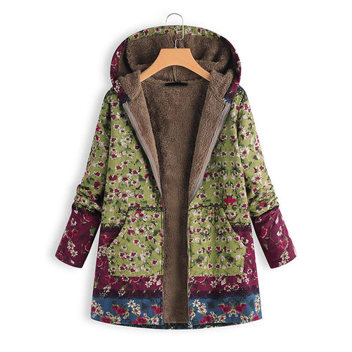Drune | Blumen Reißverschluss Jacke mit Kapuze Damenjacke