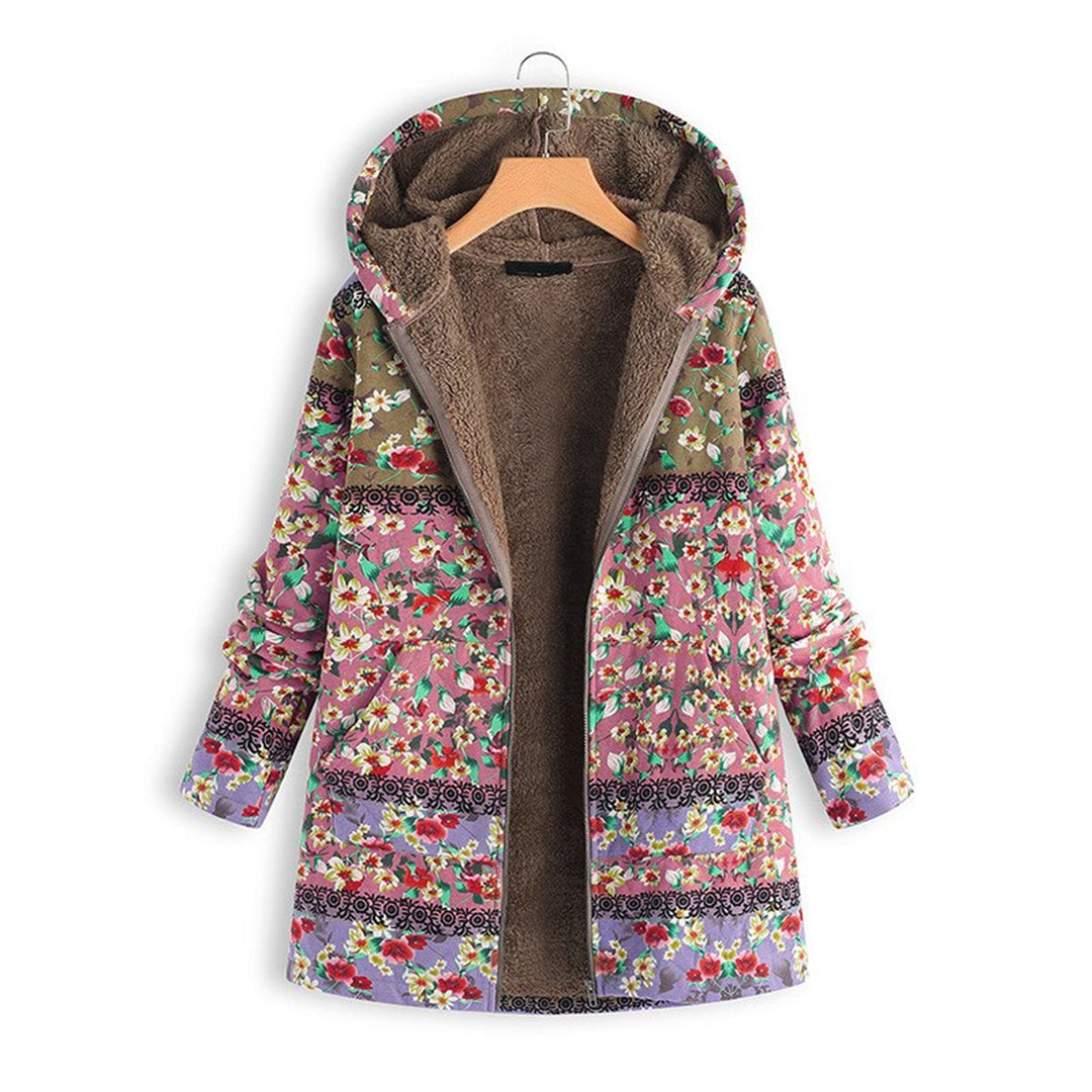 Drune | Blumen Reißverschluss Jacke mit Kapuze Damenjacke