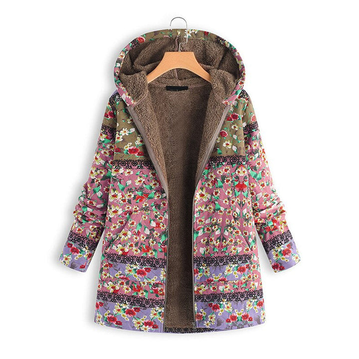 Drune | Blumen Reißverschluss Jacke mit Kapuze Damenjacke