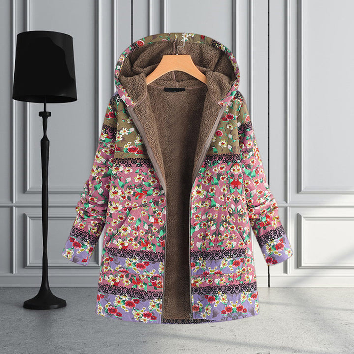 Drune | Blumen Reißverschluss Jacke mit Kapuze Damenjacke